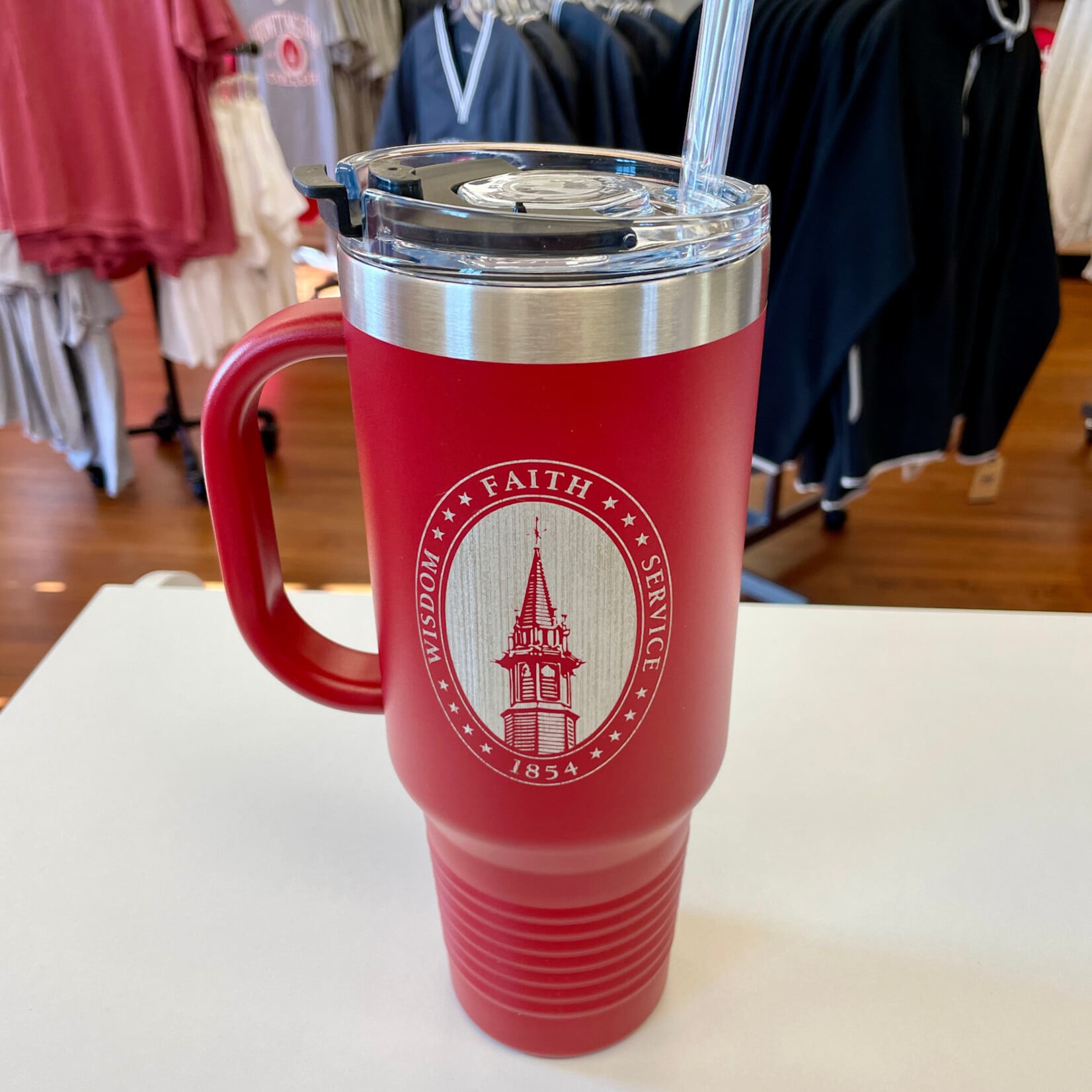 Red 40 oz Tumbler with handle
