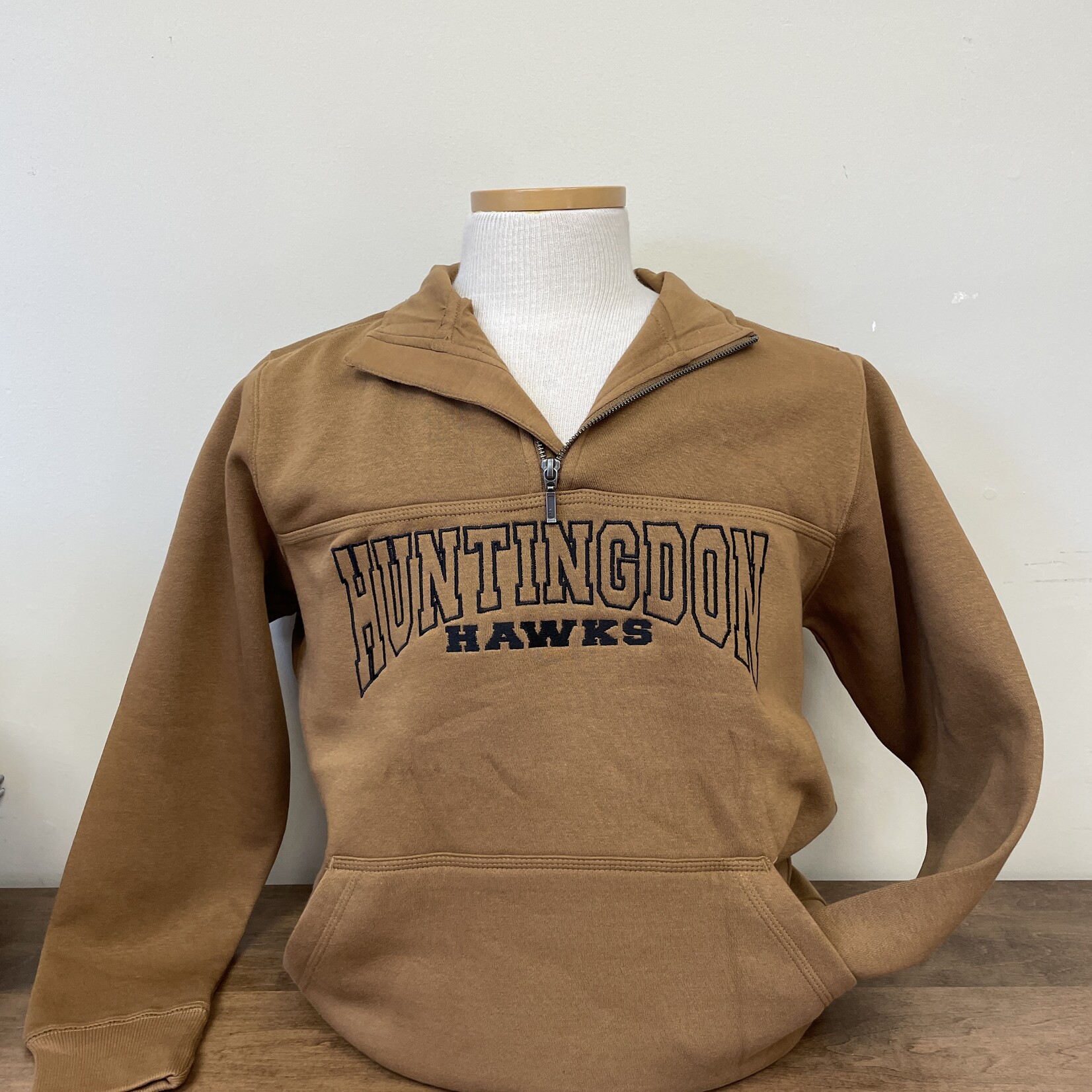 Brown 1/4 zip fleece with front pocket H-3809