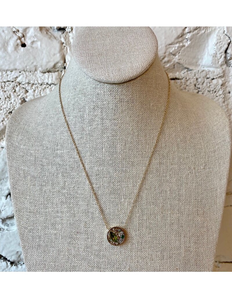 Large Circle Pendant Necklace with White Diamond/Peridots/Sapphires