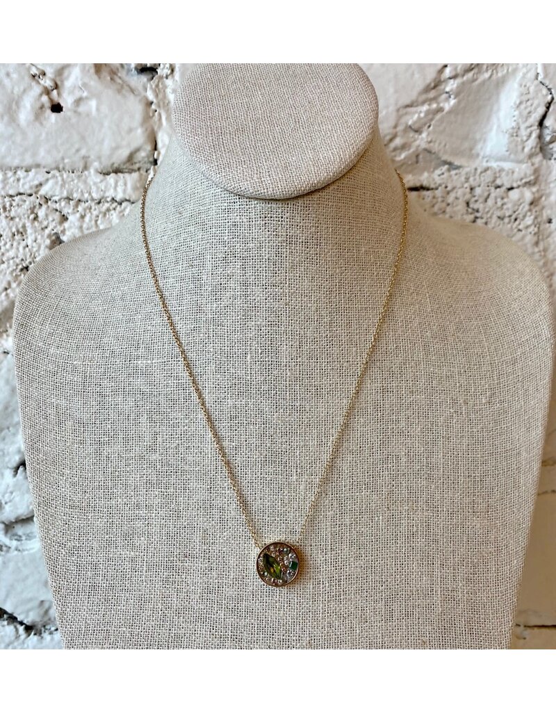 Miles McNeel Large Circle Pendant Necklace with White Diamond/Peridots/Sapphires