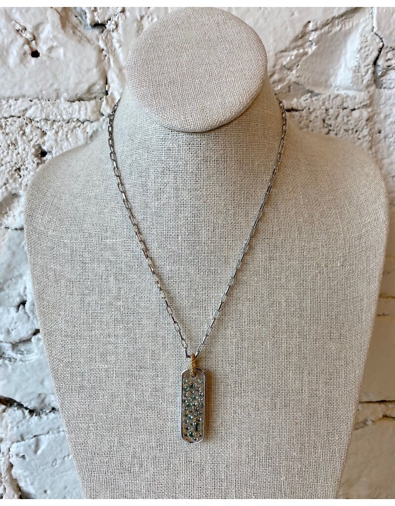 Miles McNeel Long Tag Necklace with Silver Green Sapphires