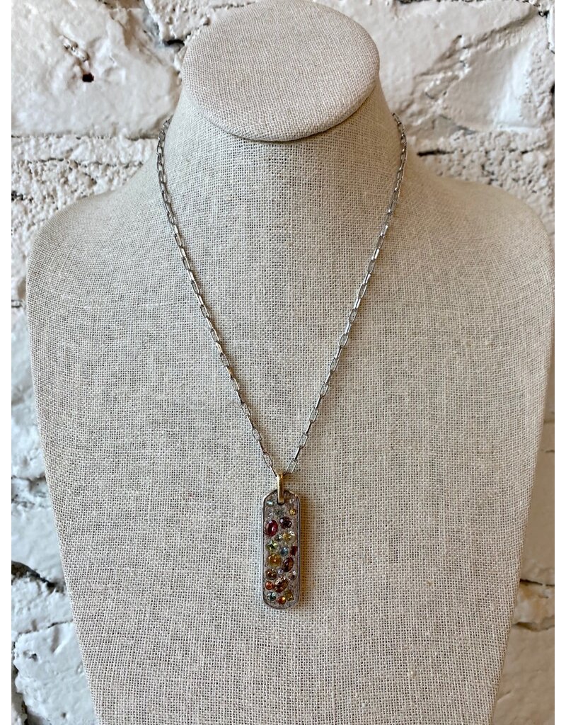 Miles McNeel Long Tag Necklace with Silver Sapphires and Spinel