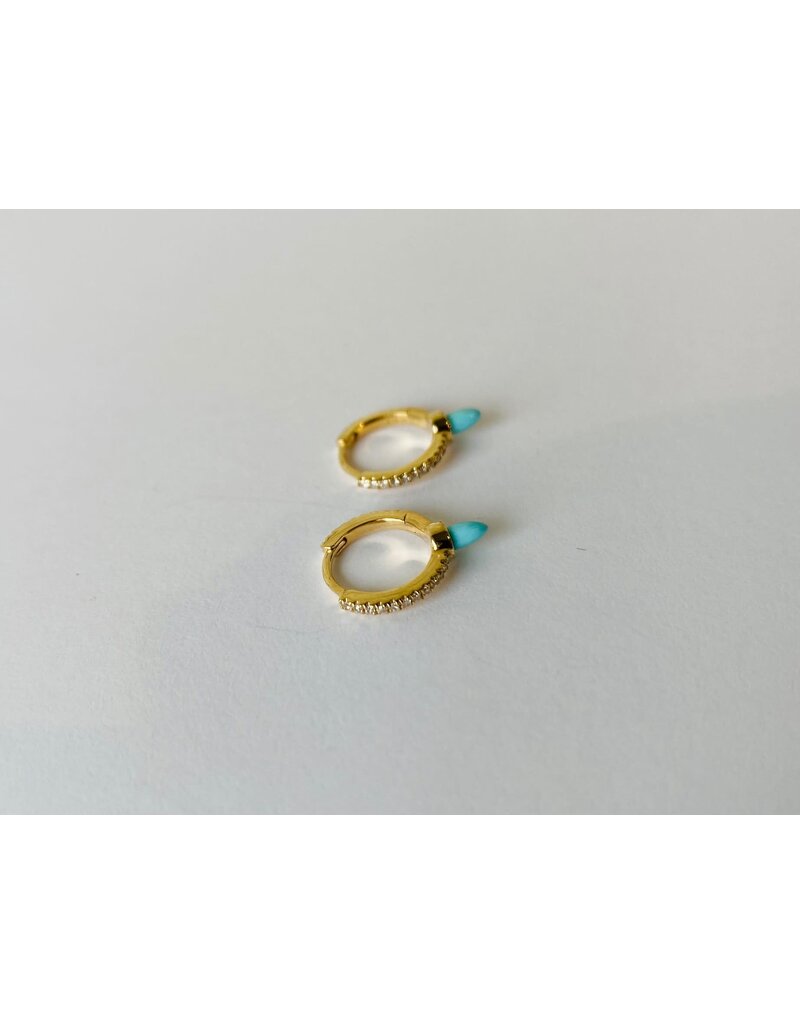 14K Gold Turquoise Spike Huggies