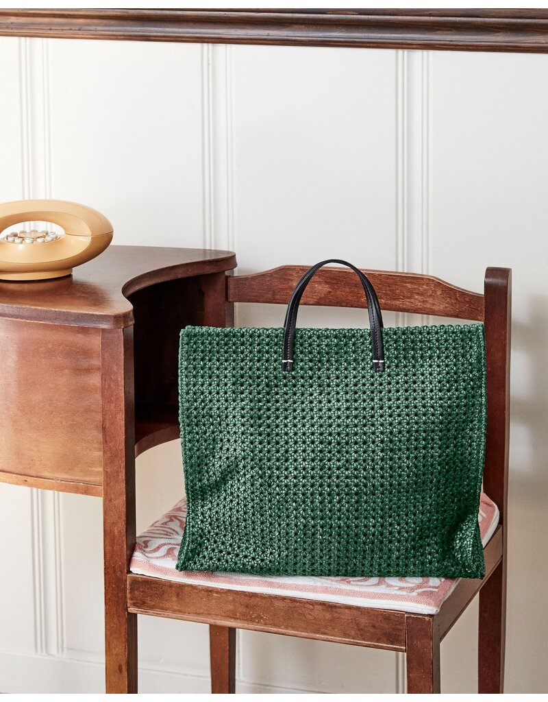 Clare V Simple Tote - Evergreen Rattan with Lurex Strap