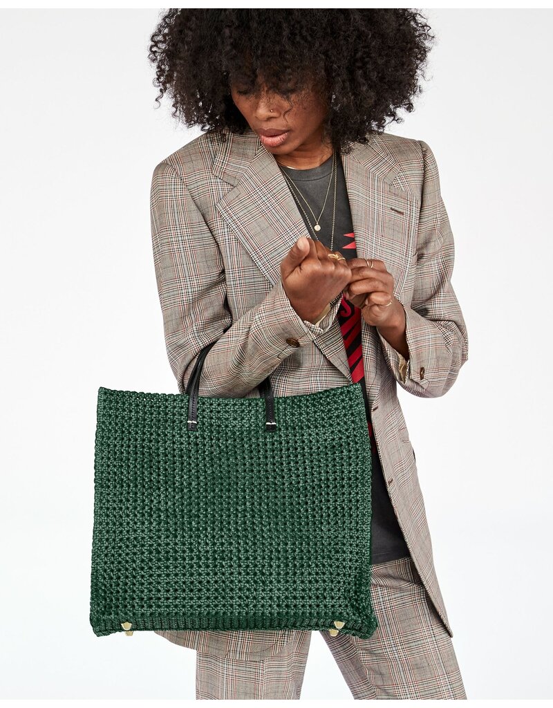 Clare V Simple Tote - Evergreen Rattan with Lurex Strap