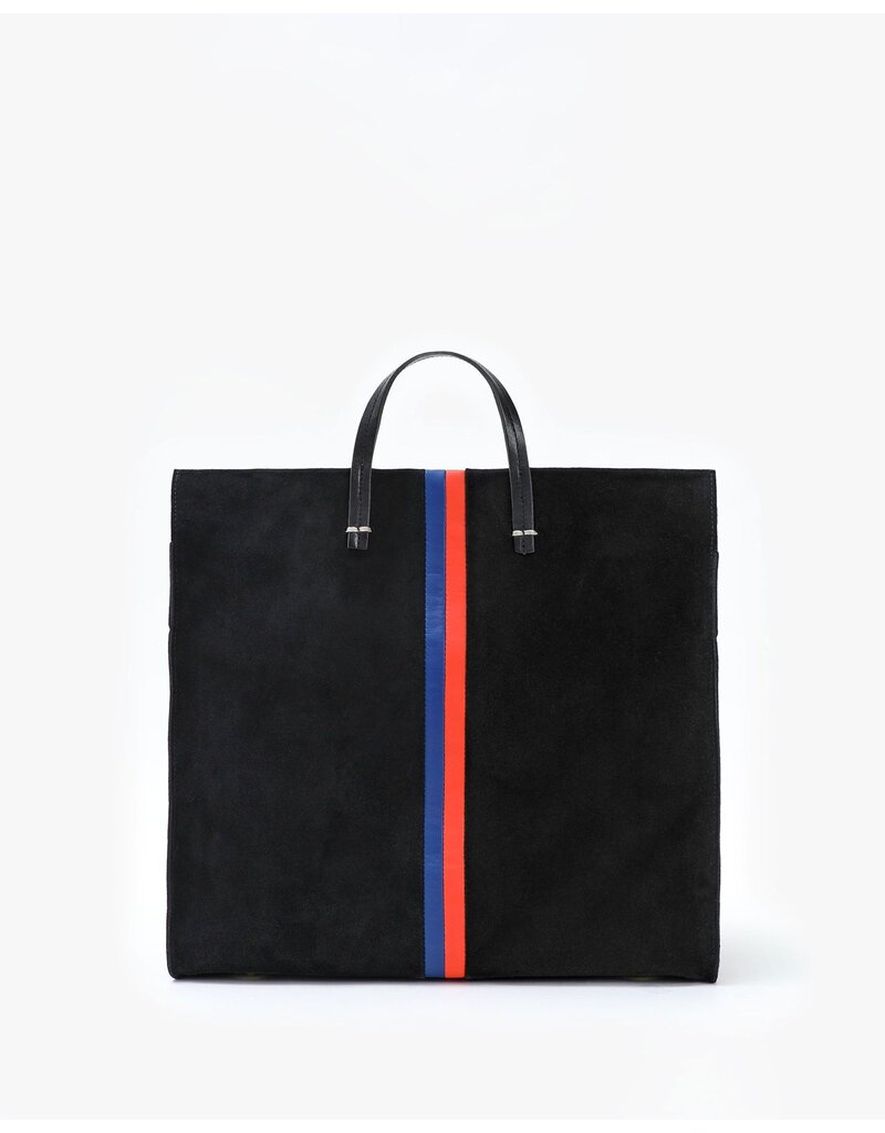 Clare V Simple Tote - Black Suede w/ Stripes and Checkered Strap