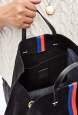 Clare V Simple Tote - Black Suede w/ Stripes and Checkered Strap