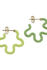 Bea Bongiasca 2 Tone Asymmetrical Flower Power Earrings - Lime/Green