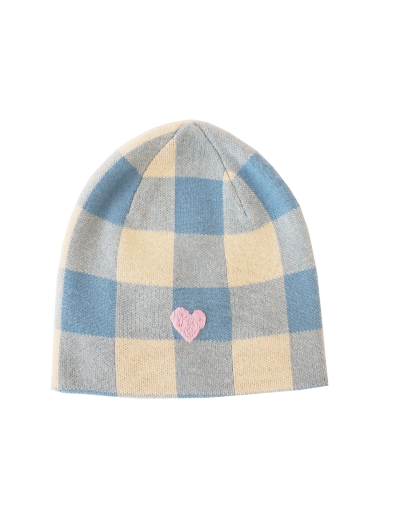 Kerri Rosenthal Gingham Cashmere Beanie - Sky Blue