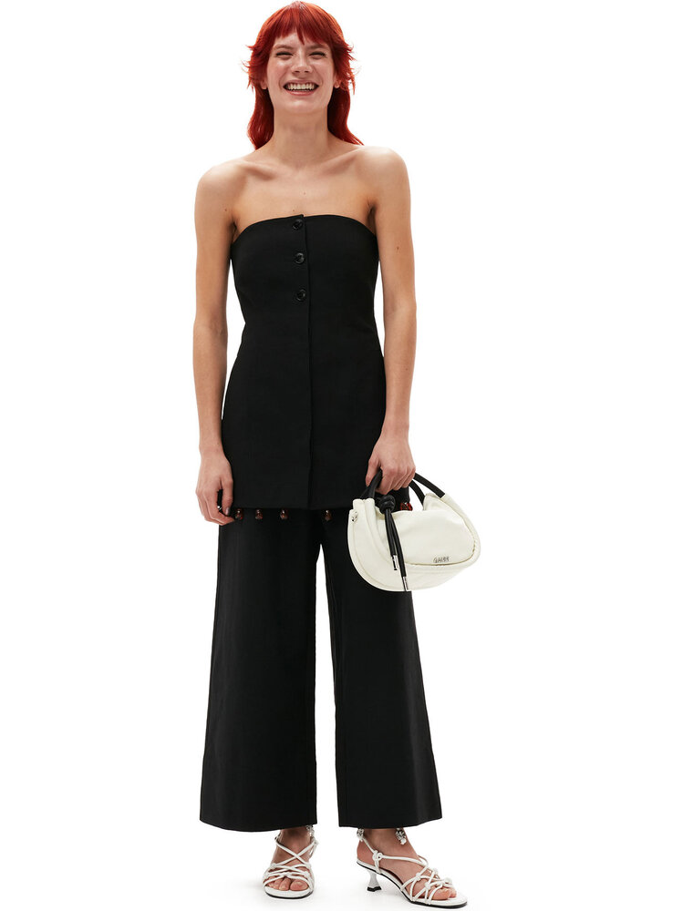 Ganni COTTON SUITING CROPPED WIDE PANTS