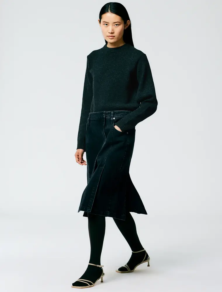 Tibi BLACK DENIM PANELED SKIRT