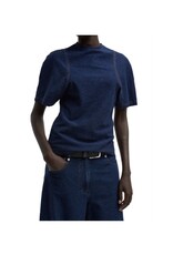 Tibi BARRE DENIM KNIT SCULPTED SHRUNKEN T-SHIRT