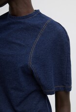 Tibi BARRE DENIM KNIT SCULPTED SHRUNKEN T-SHIRT