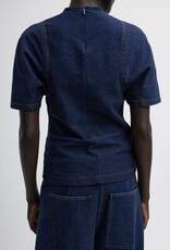 Tibi BARRE DENIM KNIT SCULPTED SHRUNKEN T-SHIRT
