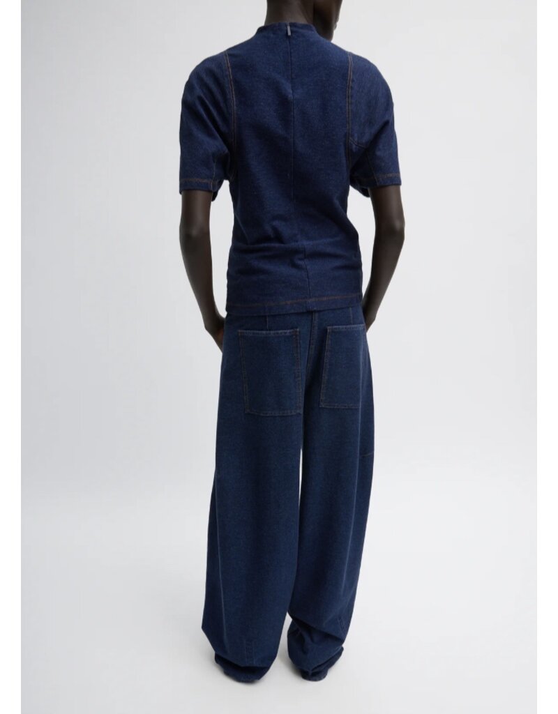 Tibi BARRE DENIM KNIT SCULPTED SHRUNKEN T-SHIRT