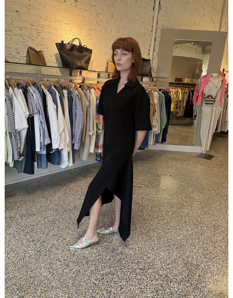 PLAN C S/S Slit Ruffle Dress