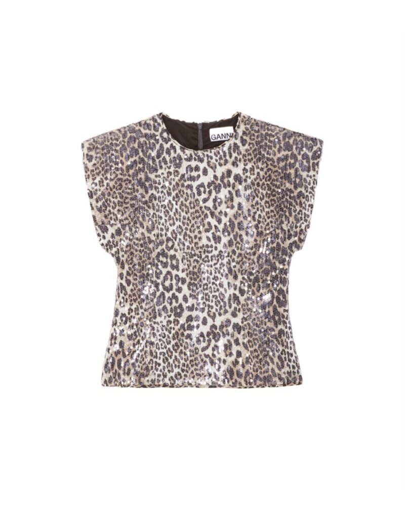 Ganni Printed Stretch Sequins Blouse