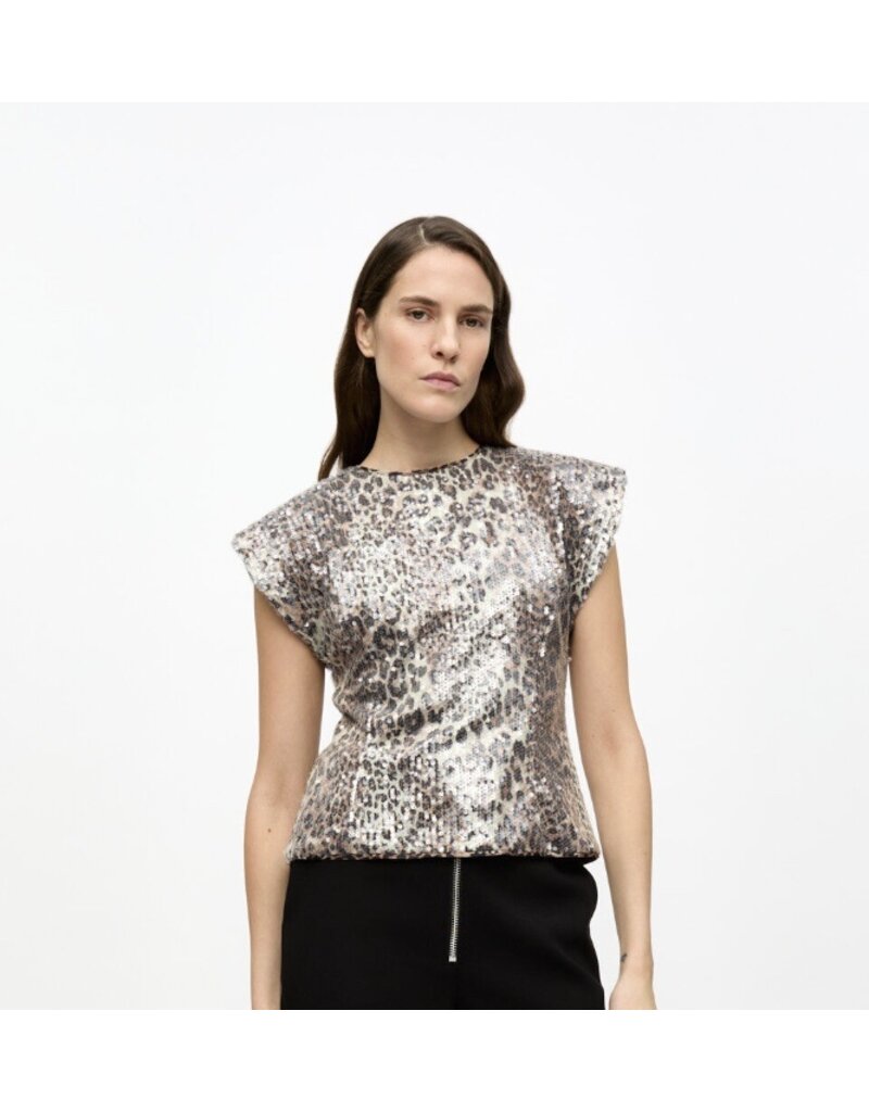 Ganni Printed Stretch Sequins Blouse