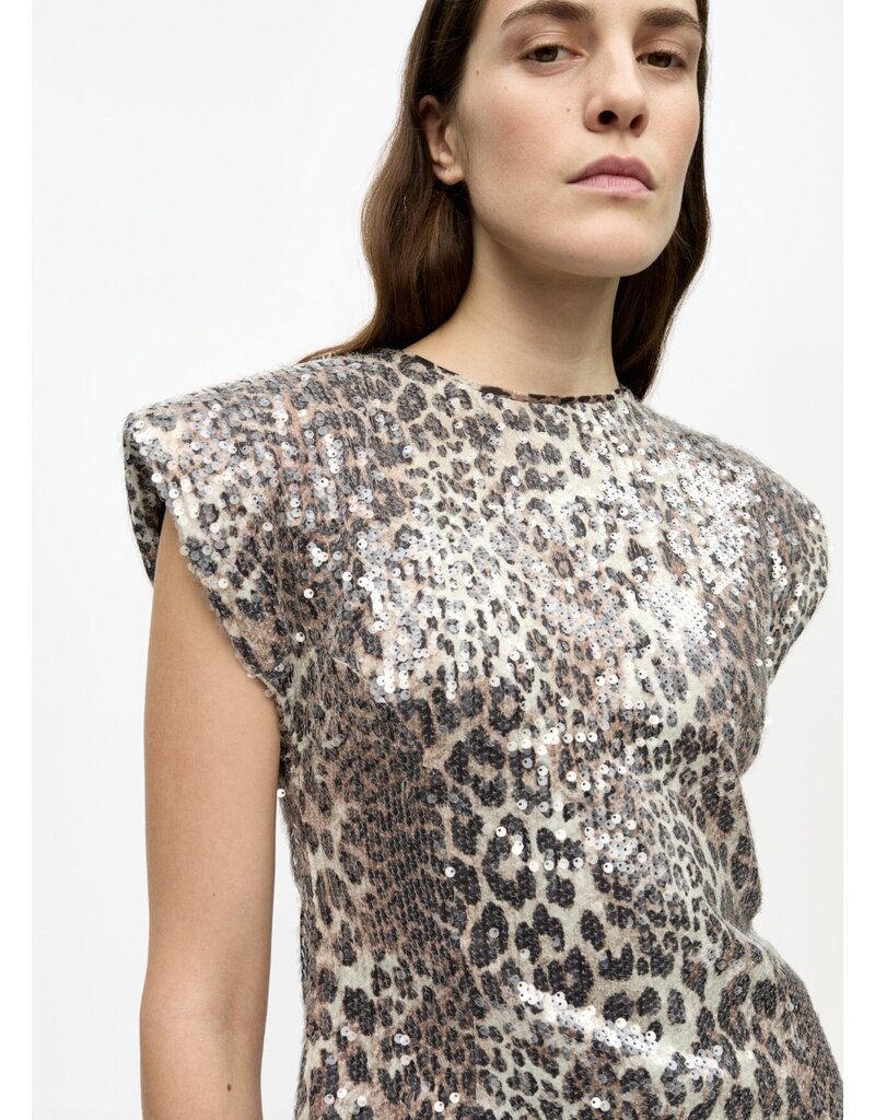 Ganni Printed Stretch Sequins Blouse