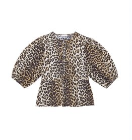 Ganni Printed Cotton Poplin Peplum Blouse