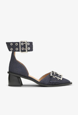 Ganni Feminine Buckle Open Cut Pump Denim