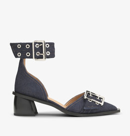 Ganni Feminine Buckle Open Cut Pump Denim