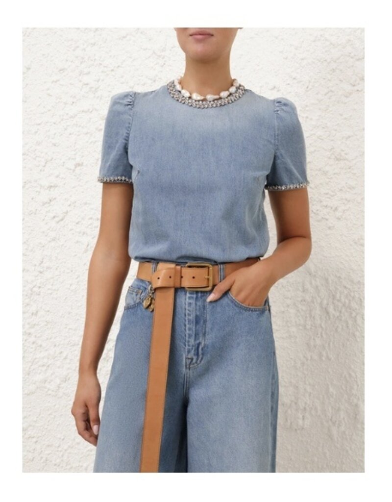 Zimmermann Crush Embellished Denim Top