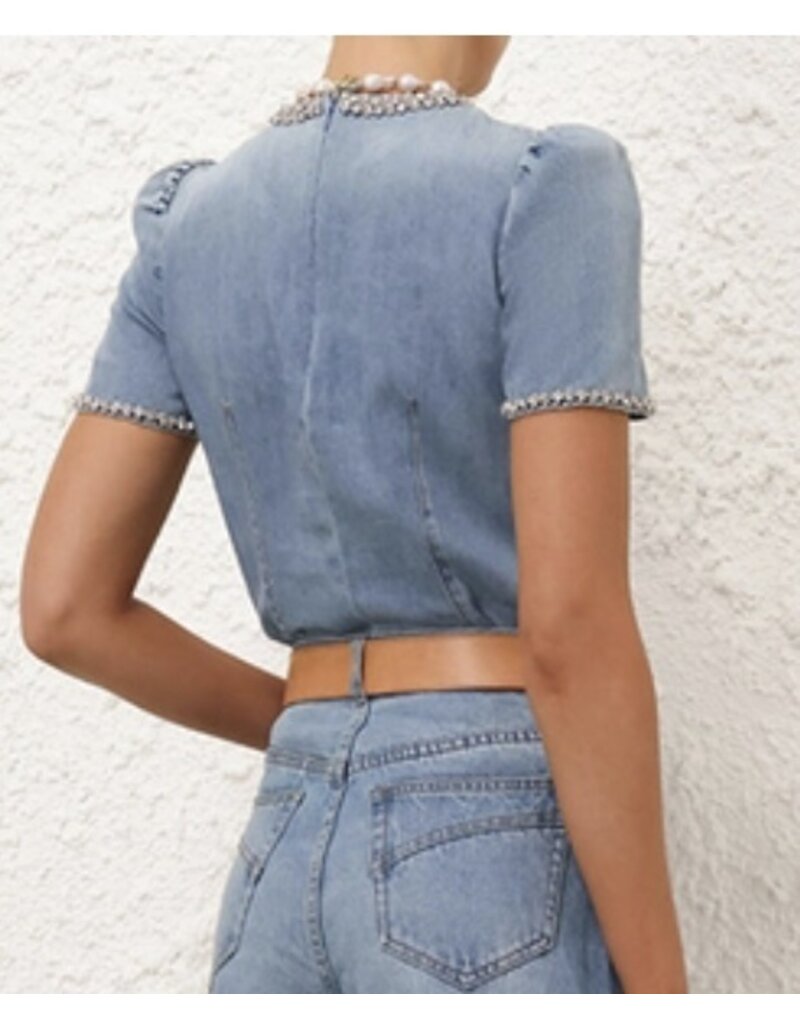 Zimmermann Crush Embellished Denim Top