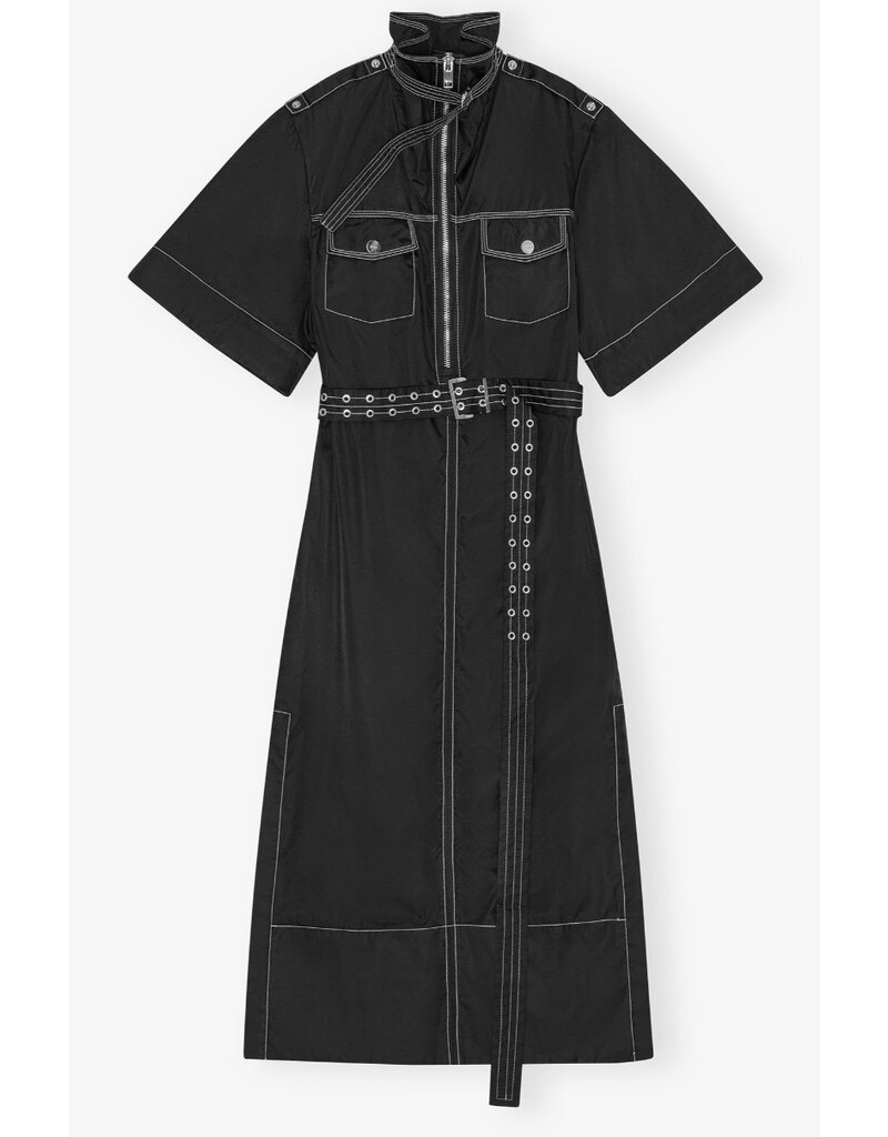 Ganni Duchesse Nylon Cowl Neck Long Dress