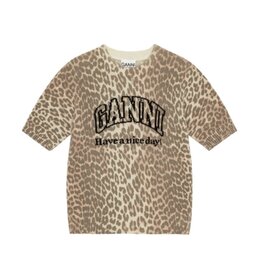 Ganni Graphic Wool Mix Printed Leopard T-Shirt