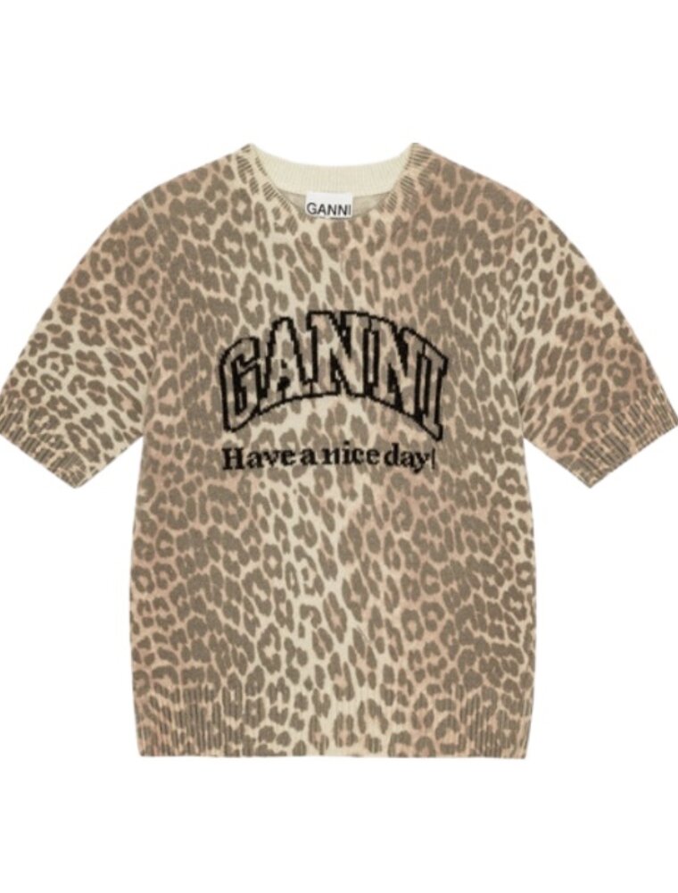 Tシャツ・カットソー GANNI Graphic Wool Mix Printed Leopard T-Shirt Graphic Wool Mix Printed Leopard T-Shirt - Roan