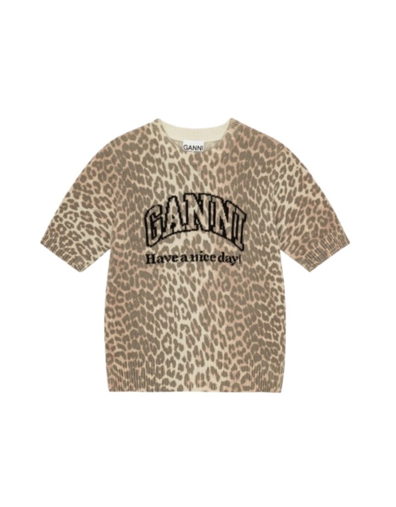 Ganni Graphic Wool Mix Printed Leopard T-Shirt