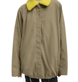 Tibi LOTTE NYLON CARCOAT WITH REMOVABLE SHERPA COLLAR