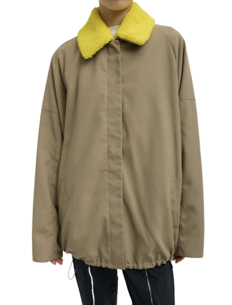 Tibi LOTTE NYLON CARCOAT WITH REMOVABLE SHERPA COLLAR