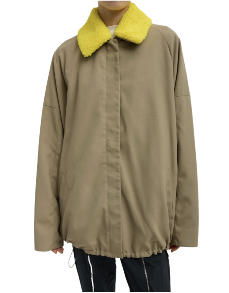 Tibi LOTTE NYLON CARCOAT WITH REMOVABLE SHERPA COLLAR