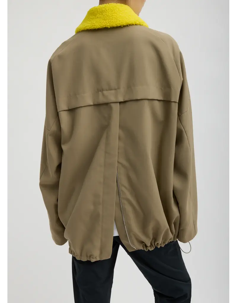 Tibi LOTTE NYLON CARCOAT WITH REMOVABLE SHERPA COLLAR