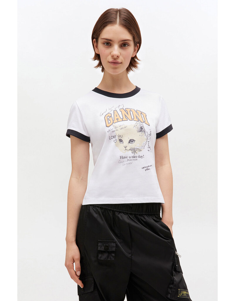 Ganni Basic Cotton Jersey Kitty T-Shirt