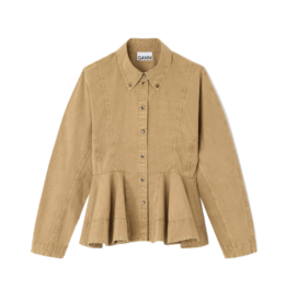 Ganni Washed Stretch Cotton Peplum Shirt