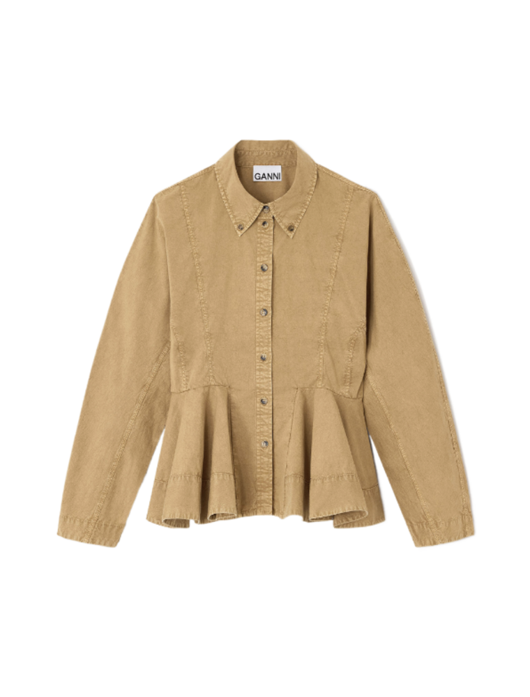 Ganni Washed Stretch Cotton Peplum Shirt