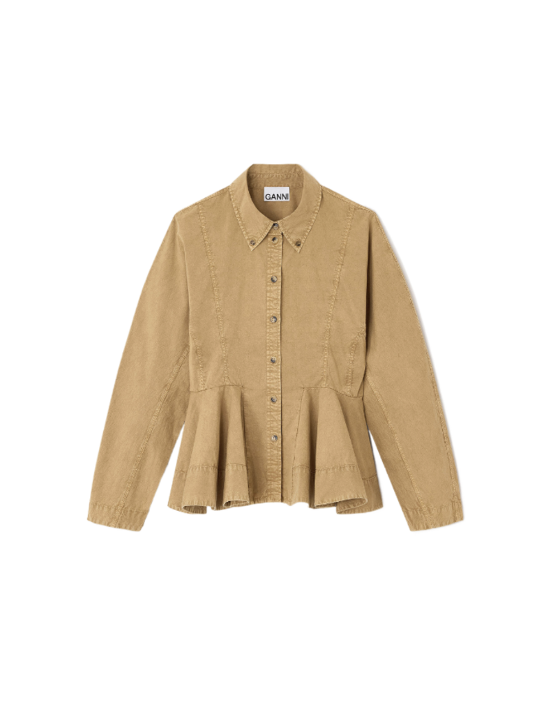 Ganni Washed Stretch Cotton Peplum Shirt
