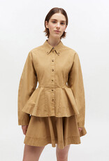 Ganni Washed Stretch Cotton Peplum Shirt