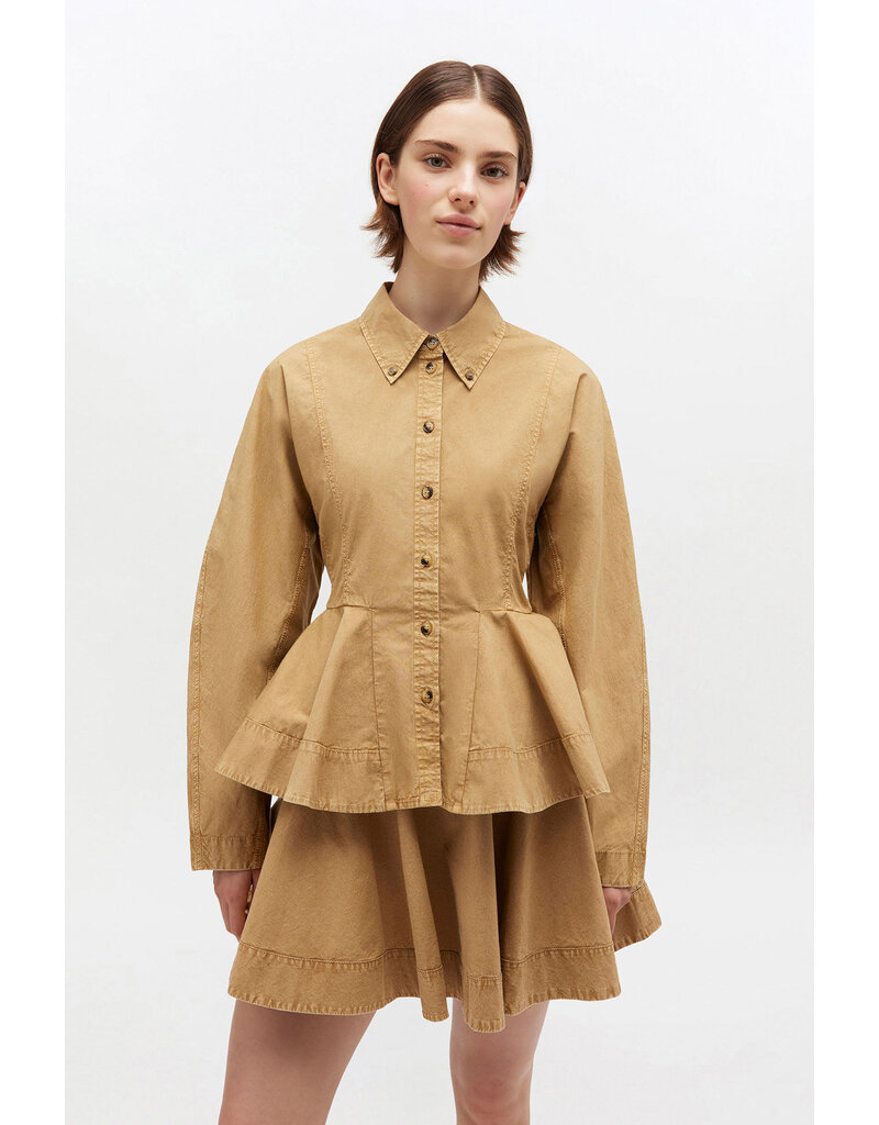 Ganni Washed Stretch Cotton Peplum Shirt