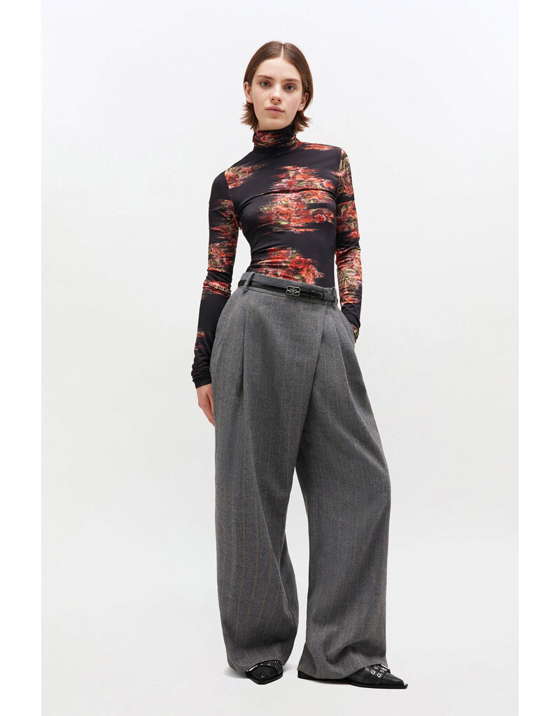 Ganni Brushed Wool Stripe Mid Waist Pants