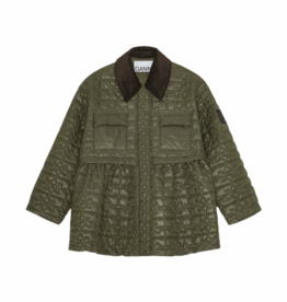 Ganni Shiny Quilt Midi Jacket w/ Flare