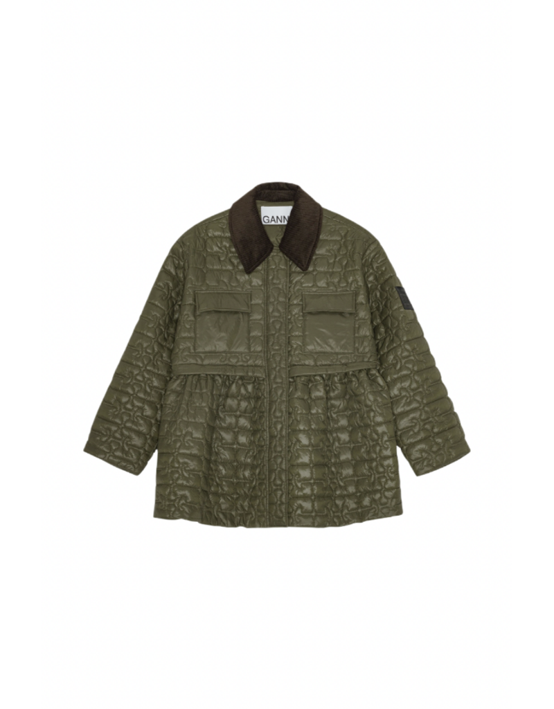 Ganni Shiny Quilt Midi Jacket w/ Flare