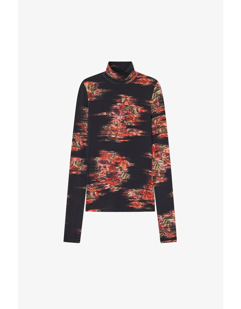 Ganni Printed Shiny Jersey Turtleneck