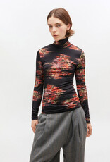 Ganni Printed Shiny Jersey Turtleneck