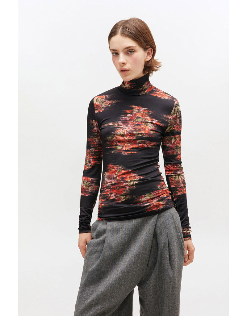 Ganni Printed Shiny Jersey Turtleneck
