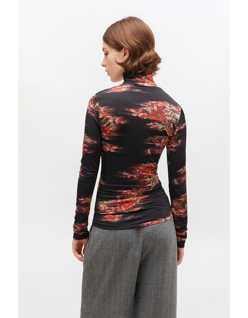 Ganni Printed Shiny Jersey Turtleneck