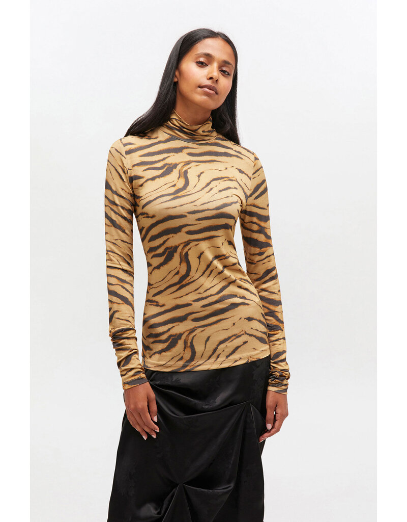 Ganni Printed Shiny Jersey Turtleneck